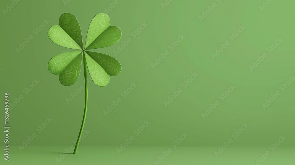 Lucky Four Leaf Clover Standing Tall Symbolizing Good Fortune and Irish Heritage on a Green Background Lucky Four Leaf Clover Standing Tall Symbolizing Good Fortune and Irish Heritage on a Green Background