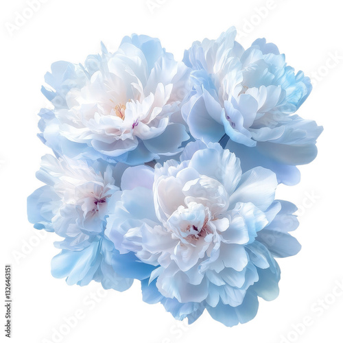 Blossoming Elegance: A cluster of delicate, pastel blue peonies bloom in full splendor, their soft petals radiating beauty and serenity.