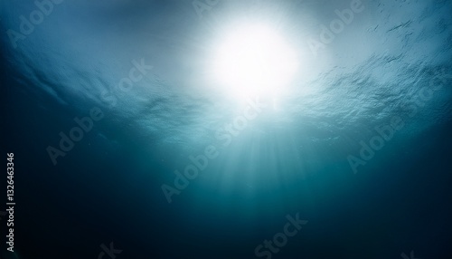Ethereal underwater view looking up to the light. Ideal for ocean themes, deep sea concepts, and mysterious designs.