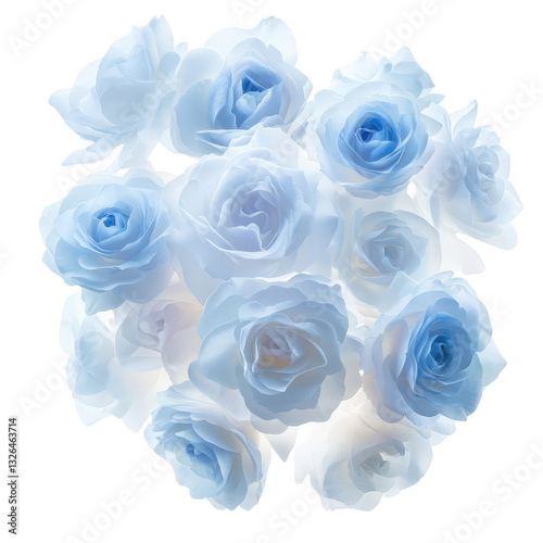 Ethereal Blooms: A captivating array of delicate, translucent light blue roses, their soft petals arranged in an artful display, exuding an aura of serenity and romanticism. 