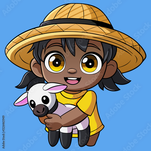  kid Wearing farmer clothes Vector 