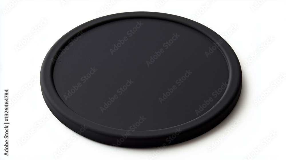 Photorealistic image of a black silicone coaster with a minimalist design, isolated on a white background
Photorealistic image of a black silicone coaster with a minimalist design, isolated on a white background