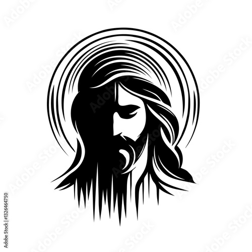 Vector black and white silhouette of the saint's face, made with minimalistic strokes