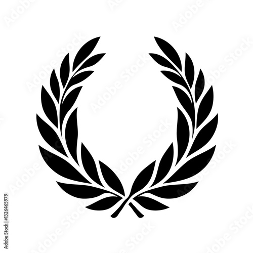 Vector black and white silhouette of a laurel wreath, made with minimalistic strokes