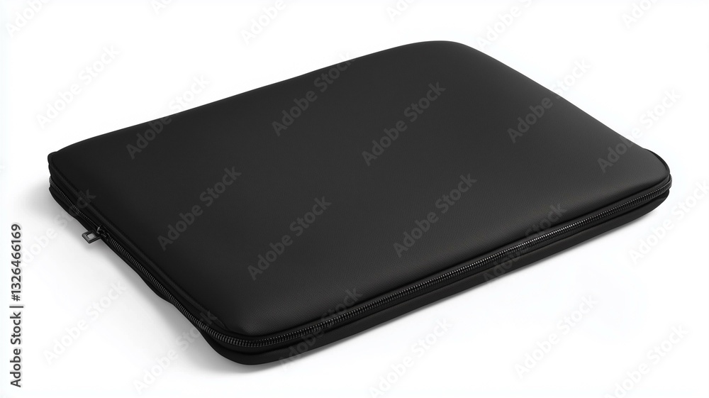 Photorealistic image of a sleek black laptop sleeve with a zip closure, isolated on a white background
Photorealistic image of a sleek black laptop sleeve with a zip closure, isolated on a white background