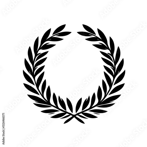 Vector black and white silhouette of a laurel wreath, made with minimalistic strokes