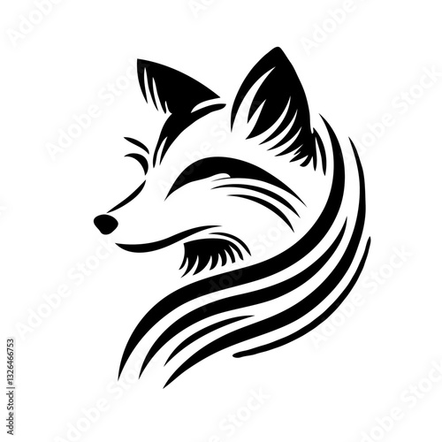 Vector black and white silhouette of a fox's head, made with minimalistic strokes