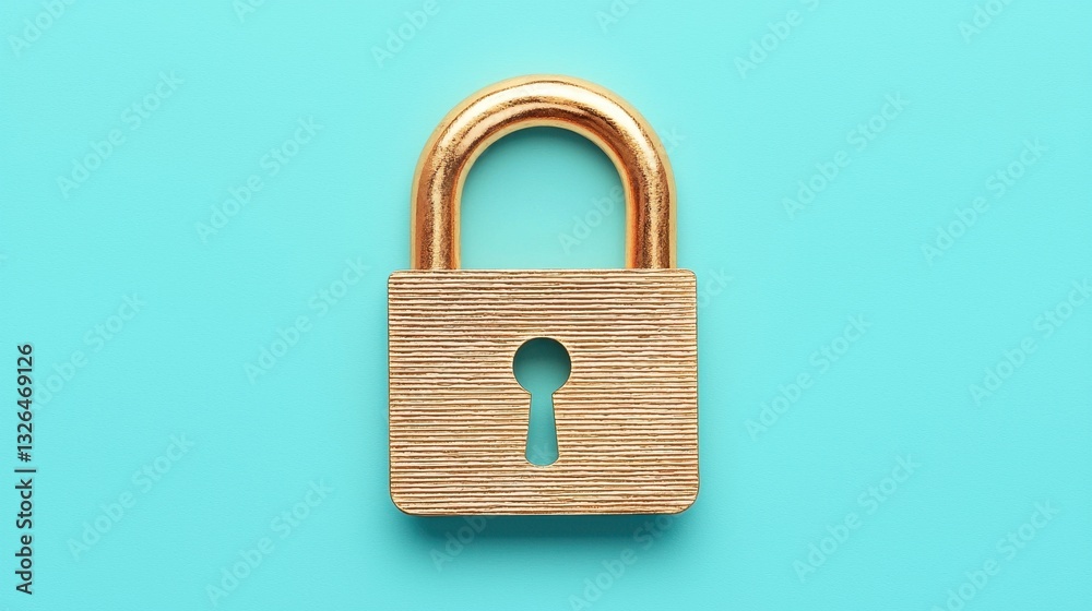 Naklejka premium Classic Gold Padlock on Blue Background with Keyhole Detail