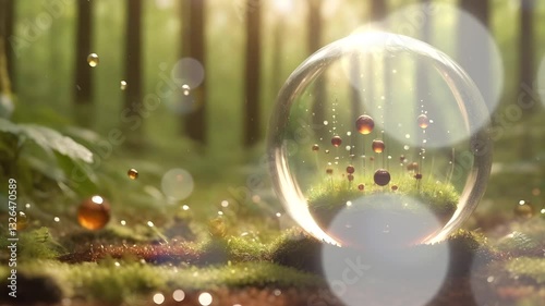 Transparent Orb of Nature Reflective Bubble in a Green Forest Ecology Video Animation