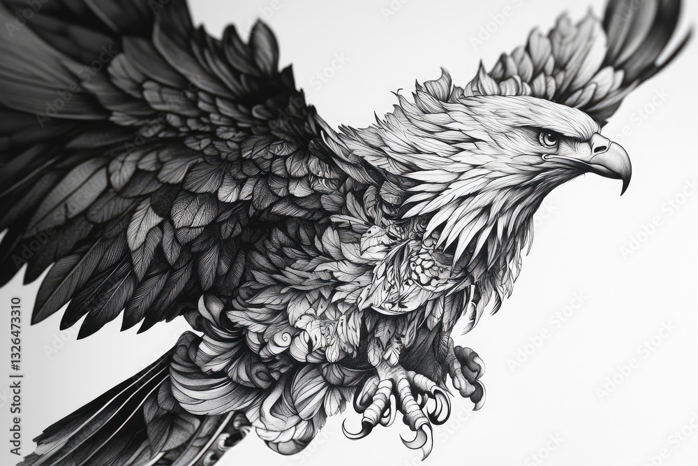 Obraz premium A bald eagle in an intricate black and white tattoo design