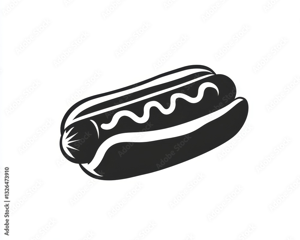 A Simple Hot Dog Illustration in Black and White A Simple Hot Dog Illustration in Black and White