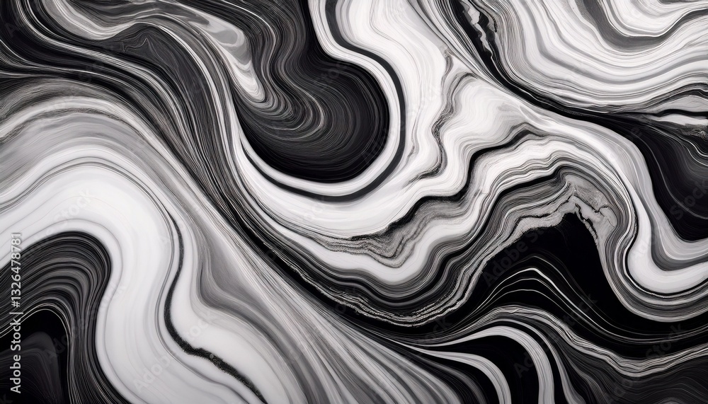 Fototapeta premium Abstract fluid marble pattern in black and white, mimicking the natural swirling formations. Abstract marble background