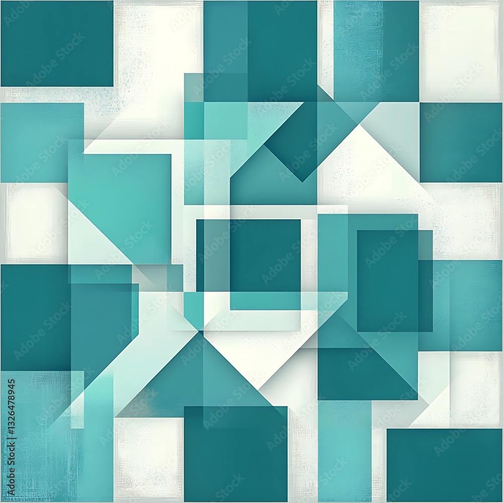 Abstract Teal and White Geometric Pattern Design Featuring Overlapping Squares and Rectangles with Subtle Shadowing and Depth Abstract Teal and White Geometric Pattern Design Featuring Overlapping Squares and Rectangles with Subtle Shadowing and Depth
