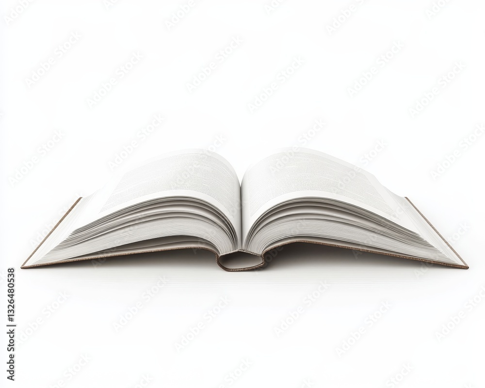 An Open Book with White Pages and Brown Edges on a White Background An Open Book with White Pages and Brown Edges on a White Background