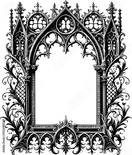 gothic photo frame, church inspired window, template, ornament, mirror, decoration, design, vector