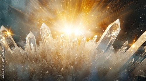 Crystal Burst: Golden Starburst with Shining Crystals 