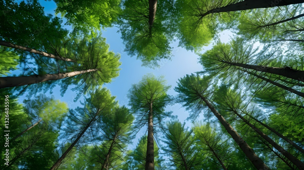 Fototapeta premium A forest with trees reaching up to the sky