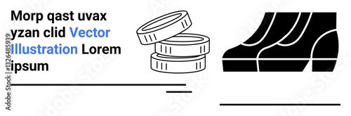 Stacked coins and abstract shoe design, paired with placeholder text. Ideal for finance, e-commerce, shopping, savings, minimalist branding, marketing concepts, flat landing page banner
