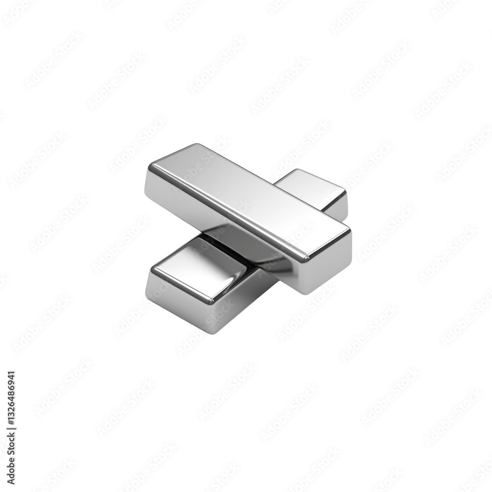 Two Shiny Metal Bars Crossed - 3D Render of Silver Ingots Two Shiny Metal Bars Crossed - 3D Render of Silver Ingots