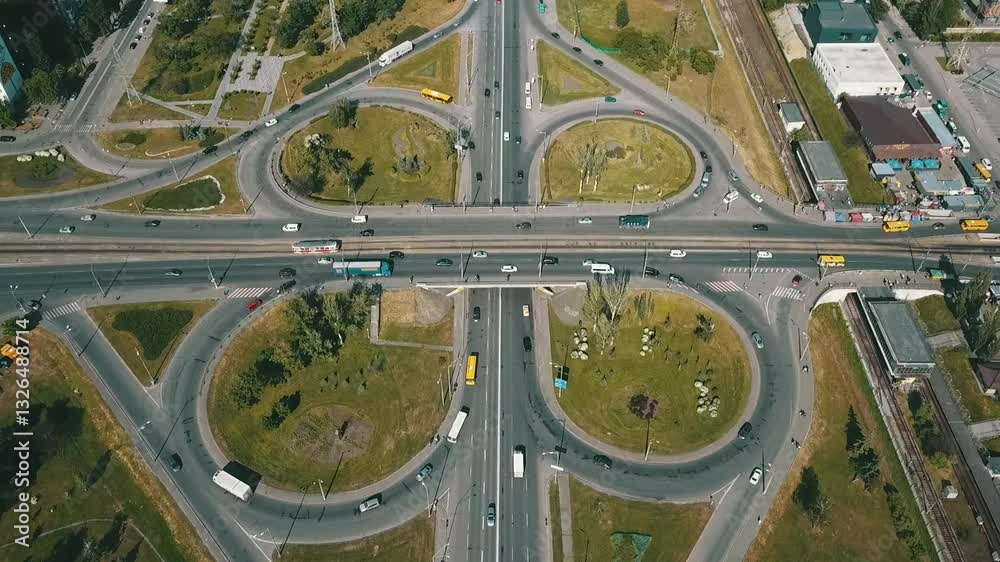 Road junction in the form of a cloverleaf and regular city traffic