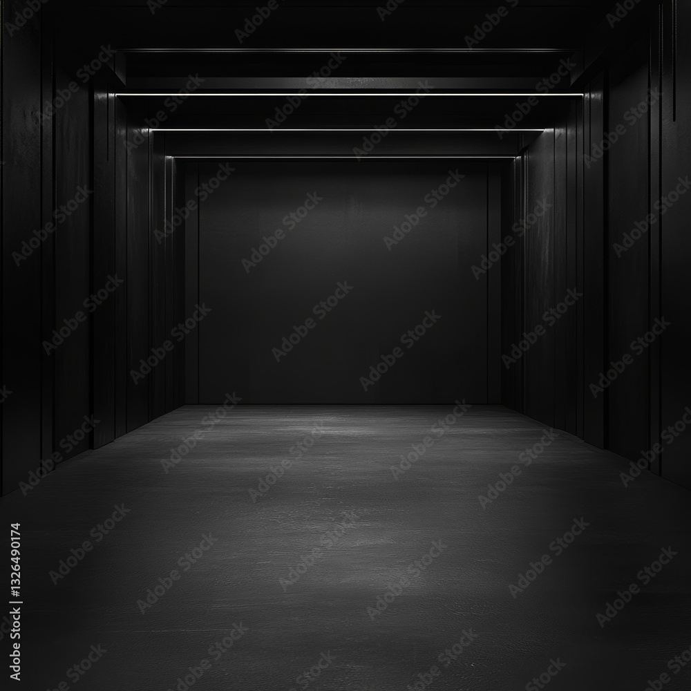 Dark, Empty Room with Concrete Floor and Black Walls Dark, Empty Room with Concrete Floor and Black Walls