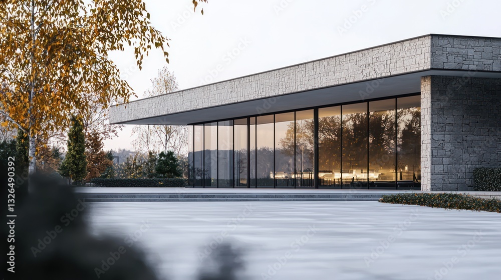 Obraz premium Modern Minimalist House Autumn Evening