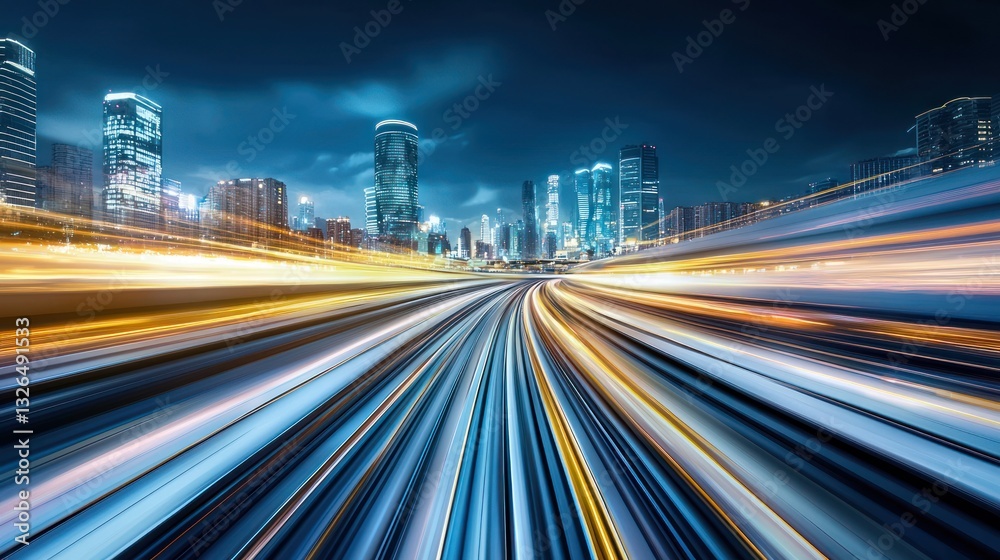 Fototapeta premium Night City Lightspeed: Urban Highway at Night