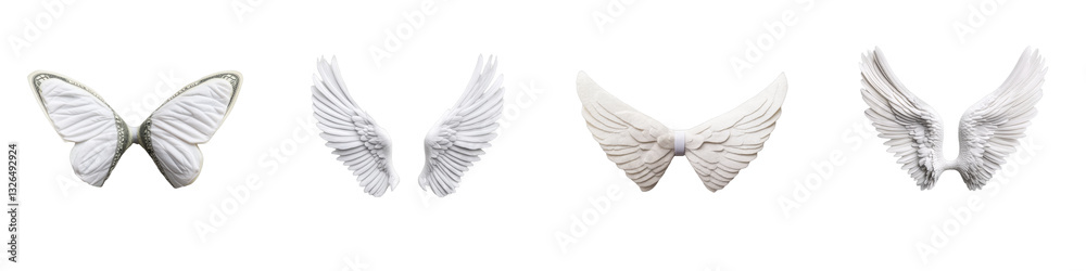 Obraz premium A collection of elegant white wings and butterfly wings, showcasing intricate details and varied shapes.