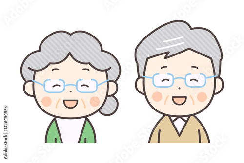 にっこり笑顔のシニア夫婦の上半身イラスト