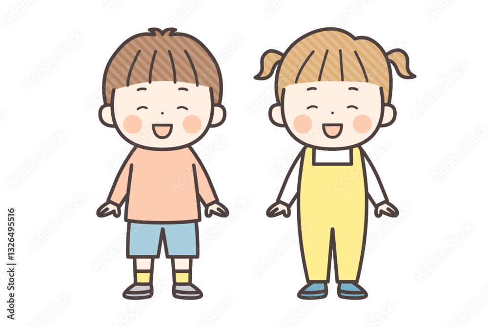 かわいい笑顔の男の子と女の子の全身イラスト
かわいい笑顔の男の子と女の子の全身イラスト