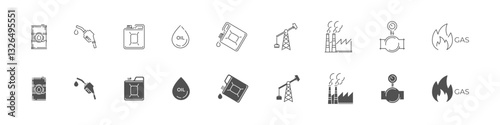 Oil and Gas Vector Outline and Flat Industrial Icons