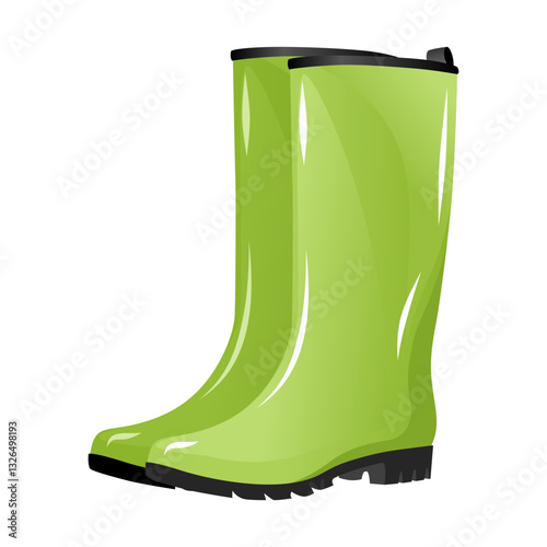 Green rubber boots for rainy weather