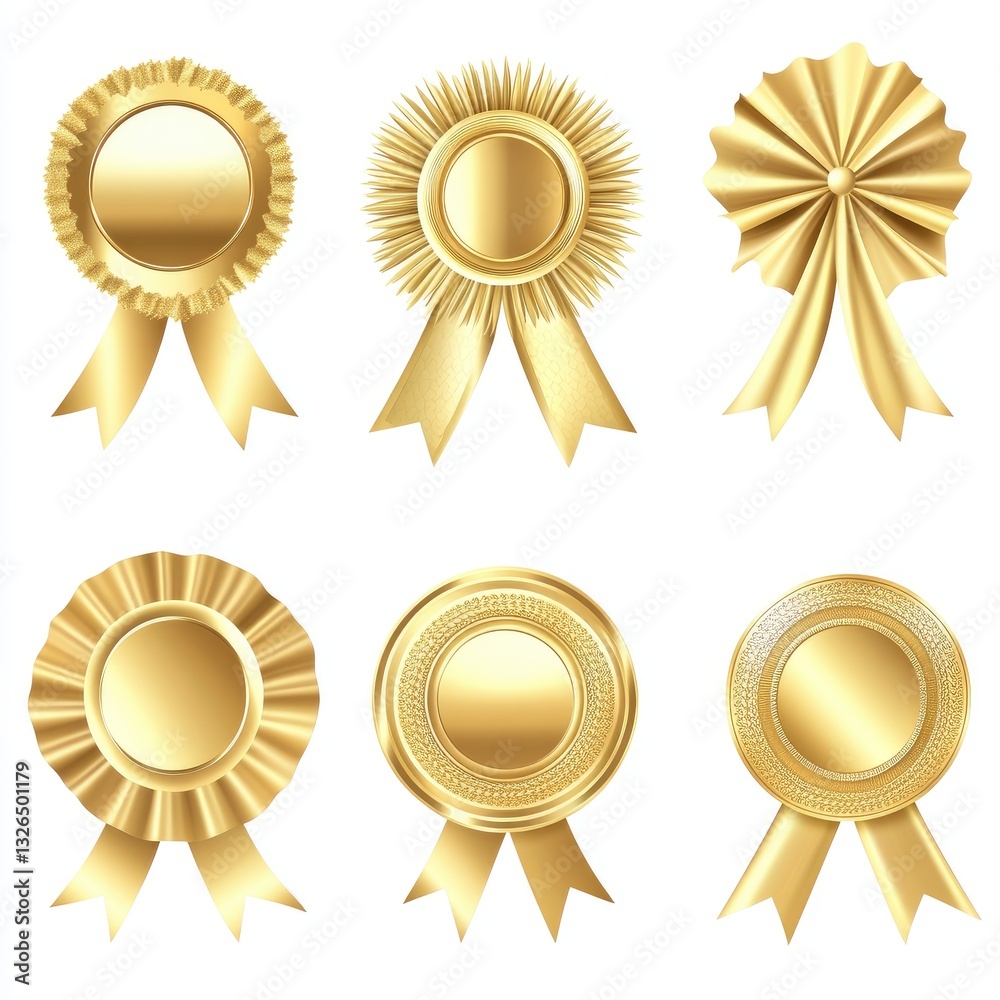 Gold award ribbon set on a white background, vector illustration. Isolated on a white background, detailed character illustrations, texture Gold award ribbon set on a white background, vector illustration. Isolated on a white background, detailed character illustrations, texture