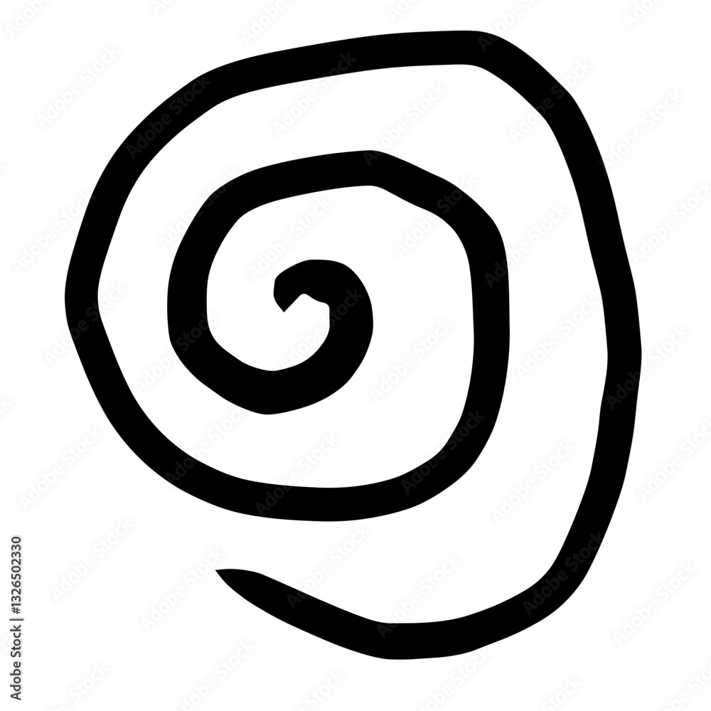 A thick black outline of a spiral shape on a white background, resembling a simple, abstract drawing. A thick black outline of a spiral shape on a white background, resembling a simple, abstract drawing.
