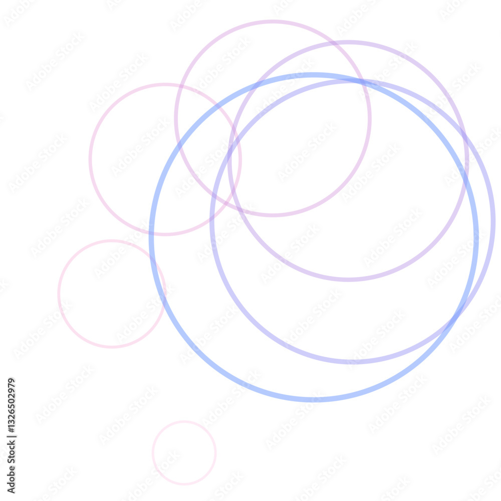 Obraz premium Abstract graphic featuring overlapping blue and pink circles of varying sizes on a white background.