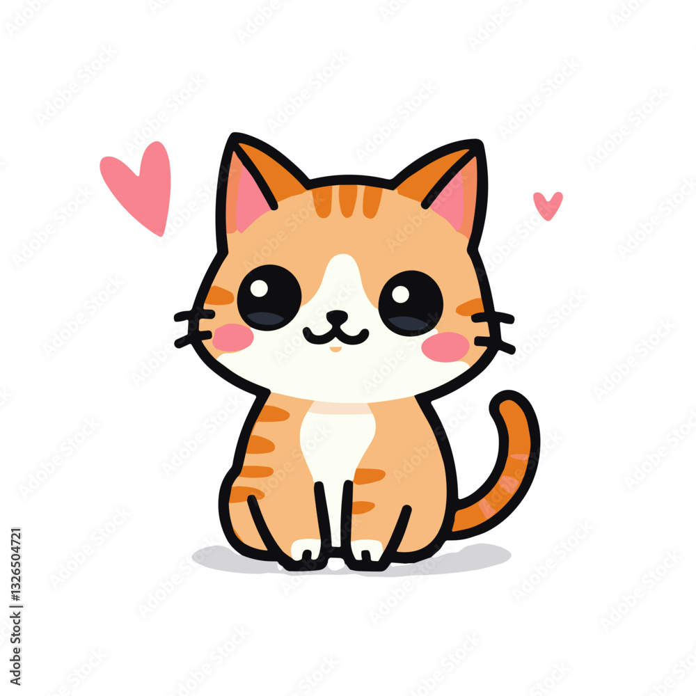 Cute cartoon cat with hearts on white background. Cute cartoon cat with hearts on white background.