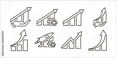 Growing graph set icon. Outline clipart Vector illustration