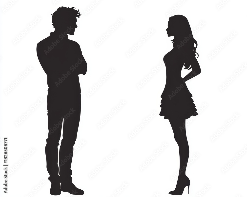 Silhouettes of a Man and Woman in Conversation Silhouettes of a Man and Woman in Conversation