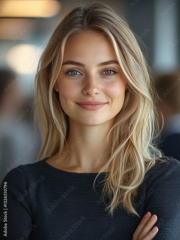 Young woman smiling in a professional setting Young woman smiling in a professional setting