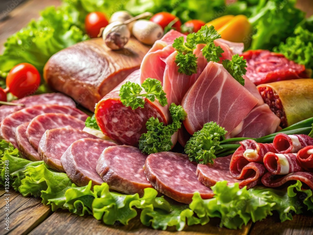 Gourmet meat and salad: Macro lens captures juicy details, a feast for the eyes in close-up shots.