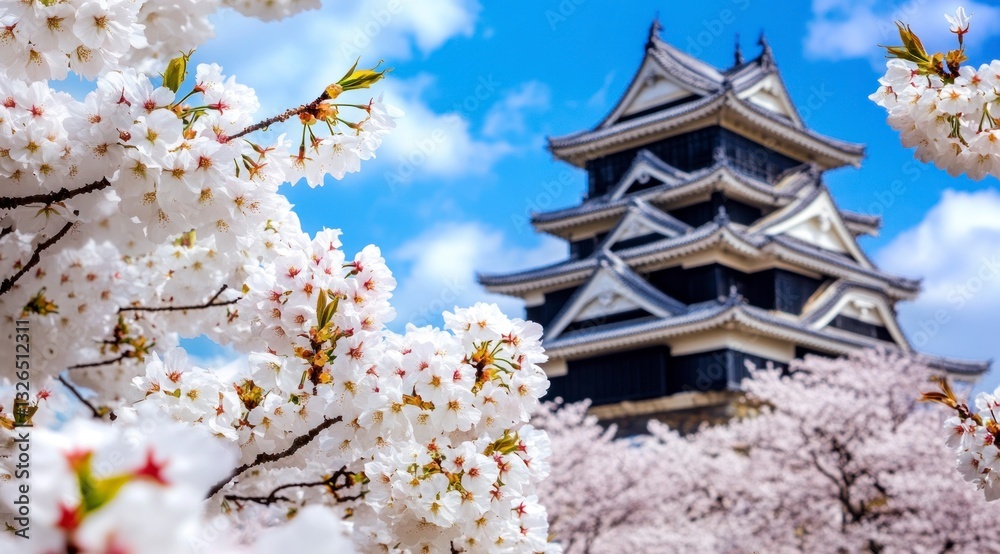 Visiting Japanese Castle with Cherry Blossoms Blooming in Springtime Visiting Japanese Castle with Cherry Blossoms Blooming in Springtime