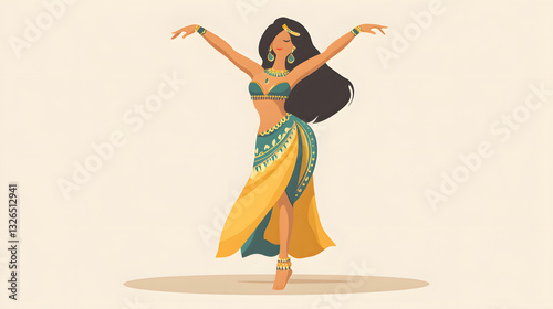 Vibrant Belly Dancer Illustration for Cultural Dance Performances and Entertainment Events