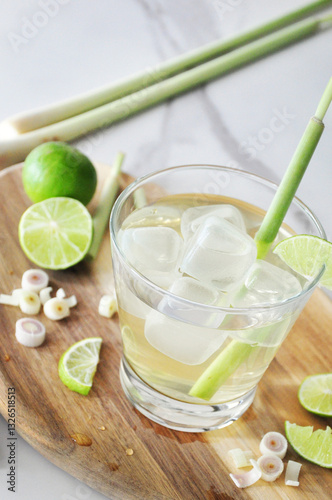 A Glass of Fresh Lemongrass Drink with Lime