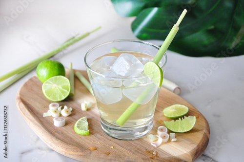 Aromatic Drink Fresh Lemongrass Drink with Slice Lime
