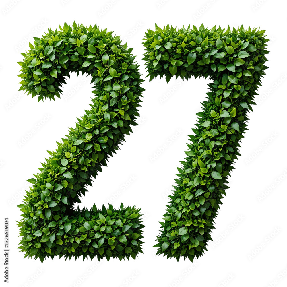 Number 27 created from fresh green leaves in lush botanical foliage typography isolated on transparent background Number 27 created from fresh green leaves in lush botanical foliage typography isolated on transparent background