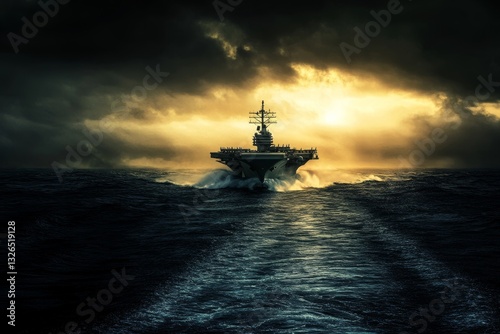 A majestic american aircraft carrier navigating the open ocean in stunning detail and clarity