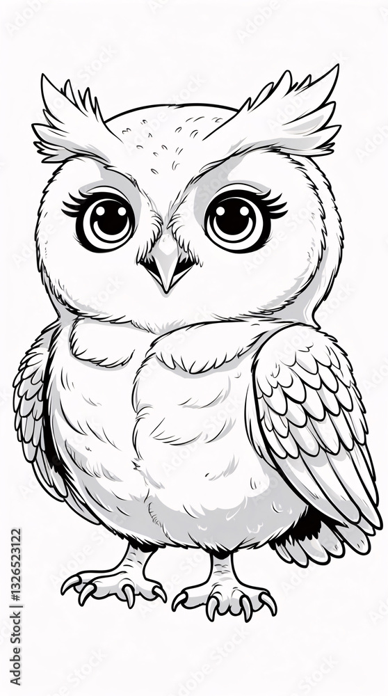 Obraz premium Lovely Owl Line Art Cartoon Drawing for Kids Coloring Playful and Cute Doodle for Fun Pages and Covers nursery wallpaper for book cover design