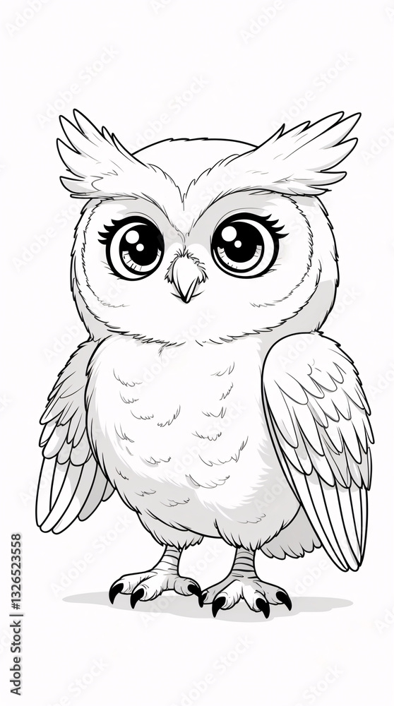 Obraz premium Lovely Owl Line Art Cartoon for Kids to Color Creative and Playful Doodle Drawing for Fun Pages and Book Covers nursery wallpaper for book cover design
