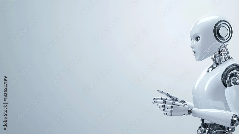 Obraz premium Futuristic female robot, AI humanoid, technology, artificial intelligence, science fiction, cyborg, digital, innovation, robotic, automation,