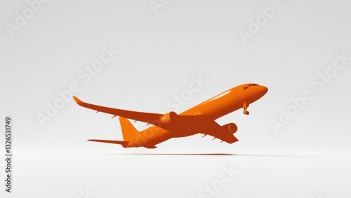 Orange Low Poly Airplane Taking Off Against White Background